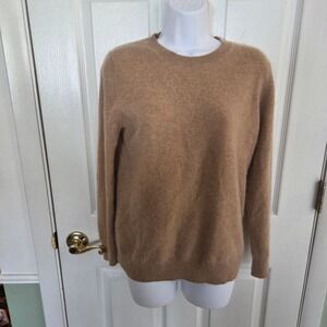 Joe Fresh Mens 100% Cashmere Crew Neck Sweater Camel Tan Brown L Fall Preppy